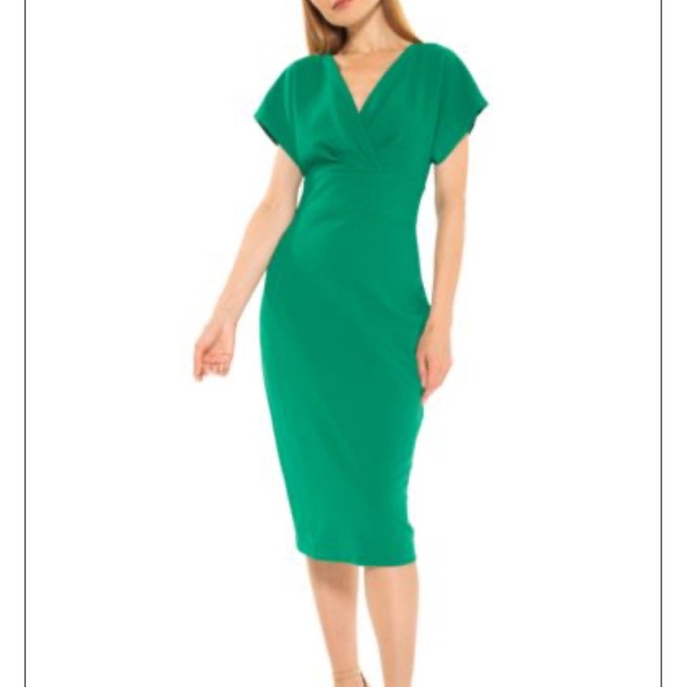 NWT ALEXIA ADMOR Naomi Dress Small‎ V Neck Sheath Dress Dolman Sleeve Fern Green
